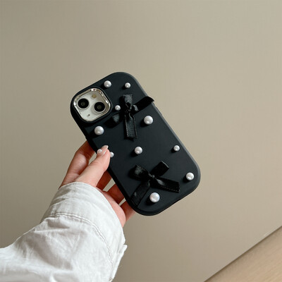 Για iPhone 15 14 13 12 11 Pro Max Case 3D Pearl Bowknot Προστατευτικό κάλυμμα σιλικόνης με προστασία από πτώση