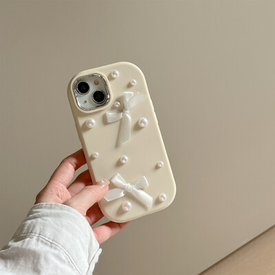 Για iPhone 15 14 13 12 11 Pro Max Case 3D Pearl Bowknot Προστατευτικό κάλυμμα σιλικόνης με προστασία από πτώση
