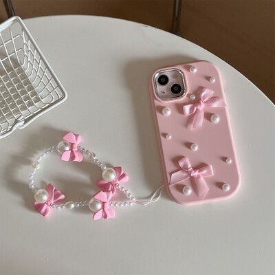 Για iPhone 15 14 13 12 11 Pro Max Case 3D Pearl Bowknot Προστατευτικό κάλυμμα σιλικόνης με προστασία από πτώση