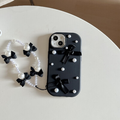 Για iPhone 15 14 13 12 11 Pro Max Case 3D Pearl Bowknot Προστατευτικό κάλυμμα σιλικόνης με προστασία από πτώση