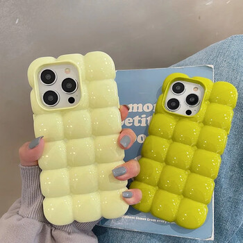 Cute Cartoon 3D Block Lattice Case για iPhone 15 14 13 16 Pro Max 12 11 Glossy Candy Μαλακό κάλυμμα σιλικόνης μονόχρωμο