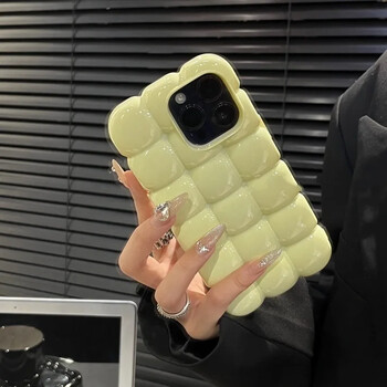 Cute Cartoon 3D Block Lattice Case για iPhone 15 14 13 16 Pro Max 12 11 Glossy Candy Μαλακό κάλυμμα σιλικόνης μονόχρωμο