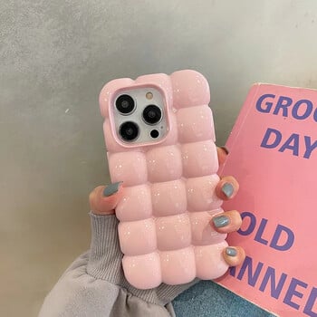 Cute Cartoon 3D Block Lattice Case για iPhone 15 14 13 16 Pro Max 12 11 Glossy Candy Μαλακό κάλυμμα σιλικόνης μονόχρωμο