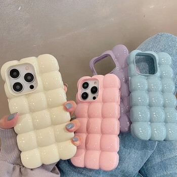 Cute Cartoon 3D Block Lattice Case για iPhone 15 14 13 16 Pro Max 12 11 Glossy Candy Μαλακό κάλυμμα σιλικόνης μονόχρωμο