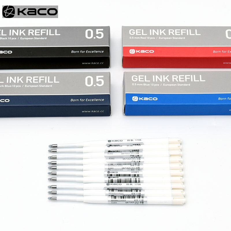 KACO 10бр./Партида Replace Refills Gel Pen EU/Asian Ink 0.5MM Standard Stationery канцелярия Tnta for School Office Supplies