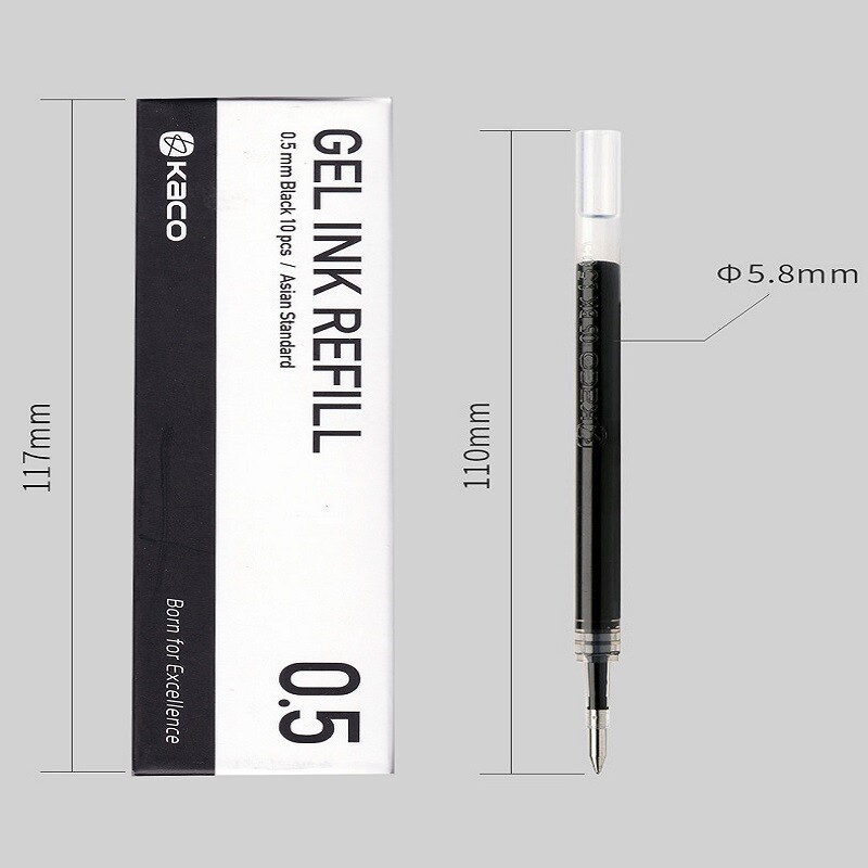 KACO 10бр./Партида Replace Refills Gel Pen EU/Asian Ink 0.5MM Standard Stationery канцелярия Tnta for School Office Supplies