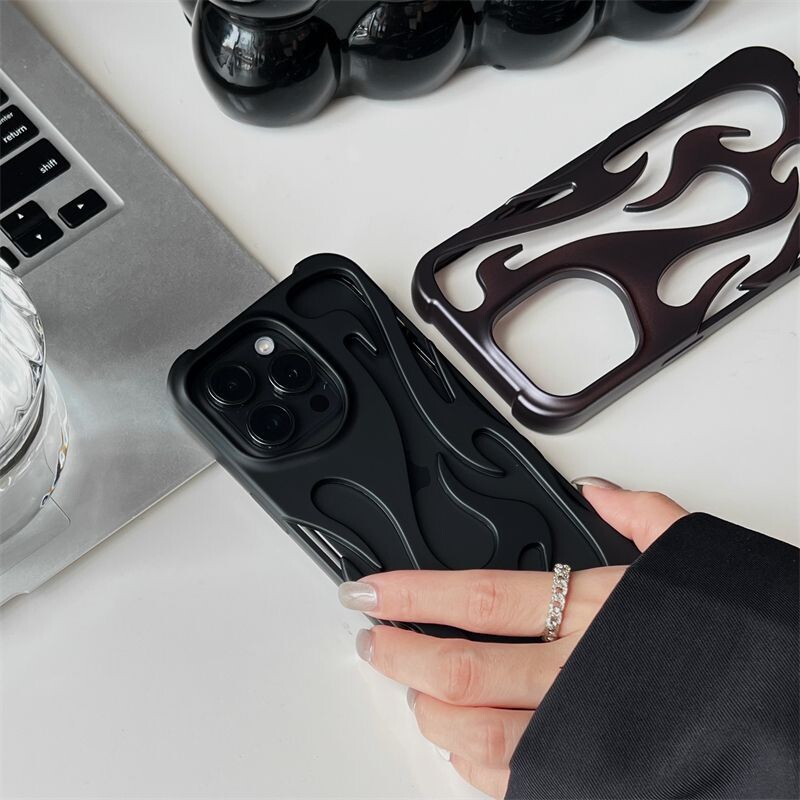 Нов 3D тънък кух калъф за телефон с модел на пламък за iPhone 16 15 14 13 12 11 Pro Max 15 14 16 Plus Удароустойчив защитен мек капак