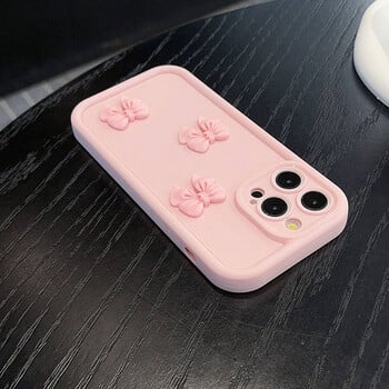 3D Pink Cute Butterfly μαλακή θήκη τηλεφώνου από σιλικόνη για iPhone 16 15 14 13 12 11 Pro Max XS XR X 7 8 Plus SE Αντικραδασμικό κάλυμμα καραμέλας