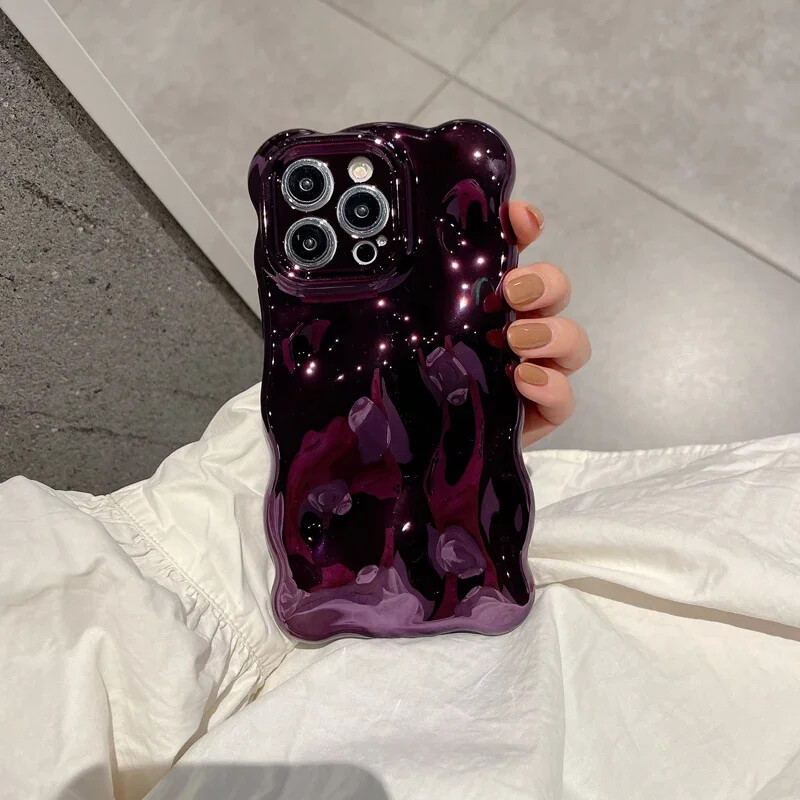 Luksuzna pokrivna torbica za telefon s valovitim kovrčavim rubom za iPhone 16 15 12 13 14 Pro Max 3D neravnine, meka zaštitna maska za kameru