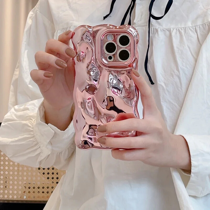 Luksuzna pokrivna torbica za telefon s valovitim kovrčavim rubom za iPhone 16 15 12 13 14 Pro Max 3D neravnine, meka zaštitna maska za kameru