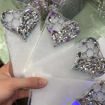 Θήκη τηλεφώνου Love Heart Rhinestone Protect Lens για IPhone 16 15 14 13 12 11 Pro Xs Max XR 8Plus SE2/SE3 TPU Αντικραδασμικό πίσω κάλυμμα