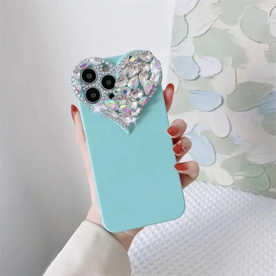 Love Heart Rhinestone Protect Lens Telefono dėklas, skirtas iPhone 16 15 14 13 12 11 Pro Xs Max XR 8Plus SE2/SE3 TPU smūgiams atsparus galinis dangtelis