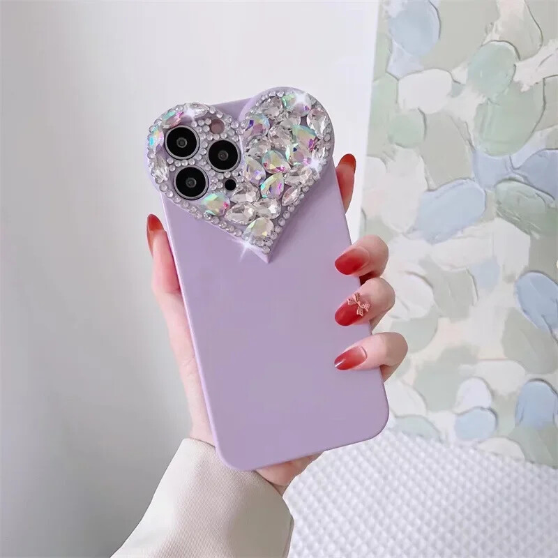 Love Heart Rhinestone Protect objektiiviga telefoniümbris iPhone'ile 16 15 14 13 12 11 Pro Xs Max XR 8Plus SE2/SE3 TPU põrutuskindel tagakaas