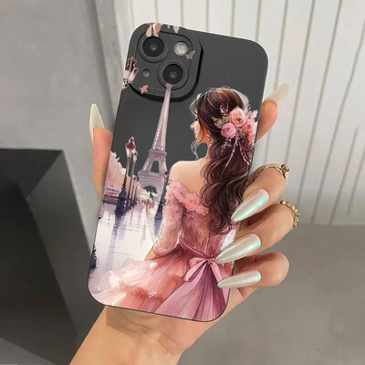 Θήκη τηλεφώνου Flower Girl Διακοσμητικό μοτίβο για iPhone 16 15 Pro Max 14 11 13 12 Mini XS X XR 7 8 Plus SE2 16 Pro Soft Matte Cover