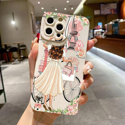 Θήκη τηλεφώνου Flower Girl Διακοσμητικό μοτίβο για iPhone 16 15 Pro Max 14 11 13 12 Mini XS X XR 7 8 Plus SE2 16 Pro Soft Matte Cover