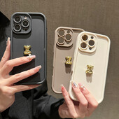 Μαλακή θήκη τηλεφώνου 3D Gold Bear σιλικόνης για iPhone 16 15 14 Pro Max 11 12 13 X XS XR 7 8 Plus SE 2020, Αντικραδασμικό κάλυμμα Candy Matte