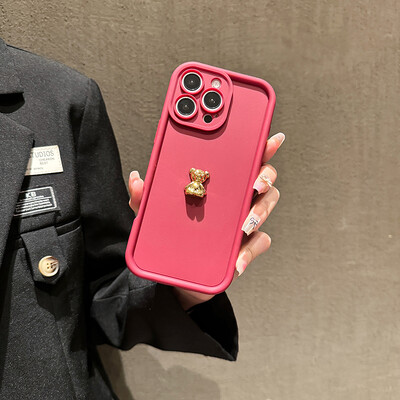 Μαλακή θήκη τηλεφώνου 3D Gold Bear σιλικόνης για iPhone 16 15 14 Pro Max 11 12 13 X XS XR 7 8 Plus SE 2020, Αντικραδασμικό κάλυμμα Candy Matte