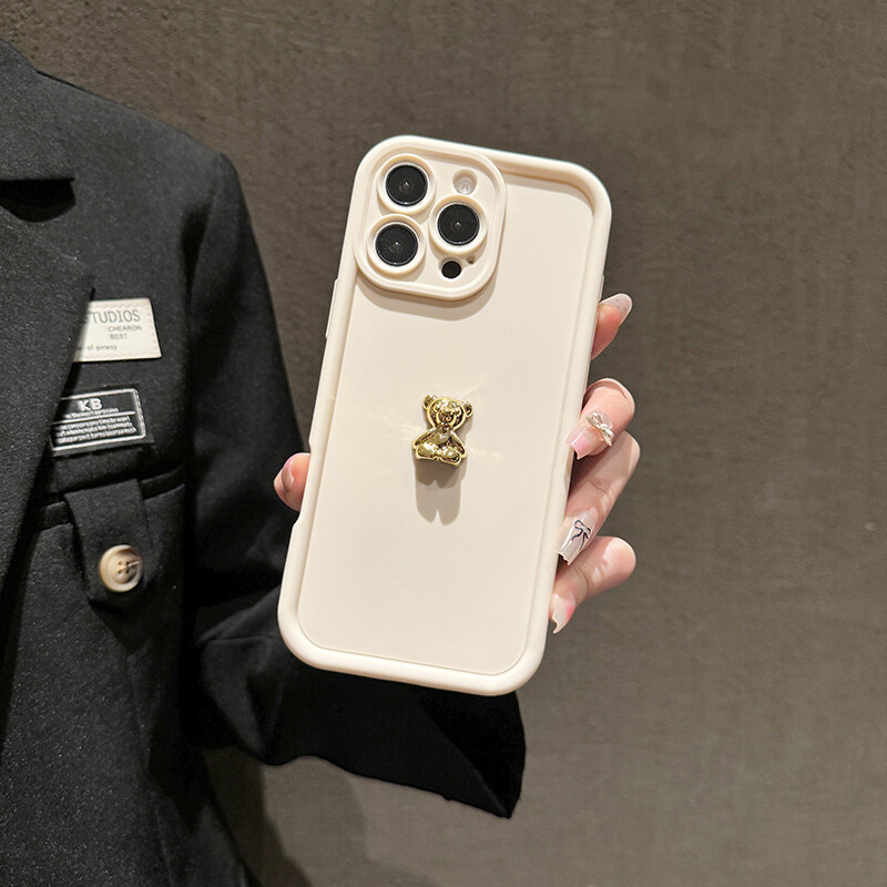 3D Gold Bear silikonska mekana maska za telefon za iPhone 16 15 14 Pro Max 11 12 13 X XS XR 7 8 Plus SE 2020 Candy Matte Cover otporna na udarce