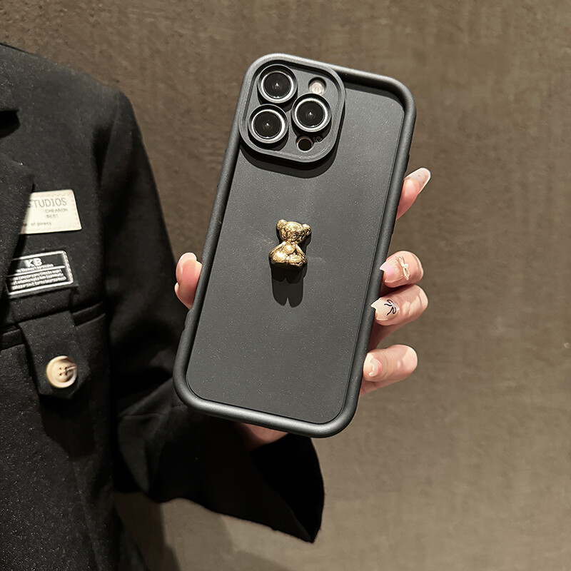 3D Gold Bear silikonska mekana maska za telefon za iPhone 16 15 14 Pro Max 11 12 13 X XS XR 7 8 Plus SE 2020 Candy Matte Cover otporna na udarce