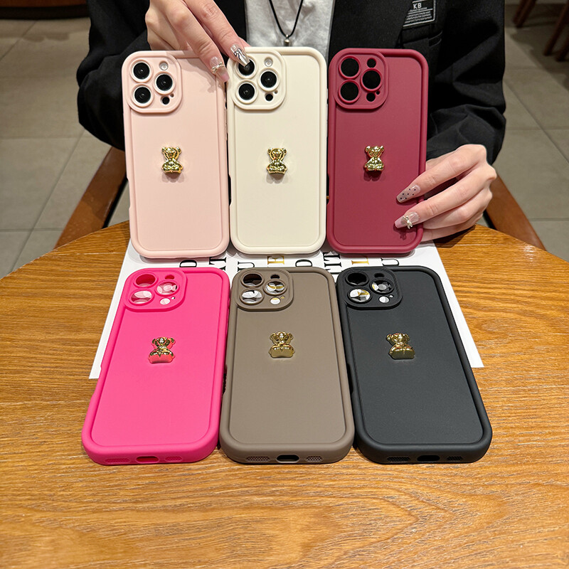 3D Gold Bear silikonska mekana maska za telefon za iPhone 16 15 14 Pro Max 11 12 13 X XS XR 7 8 Plus SE 2020 Candy Matte Cover otporna na udarce