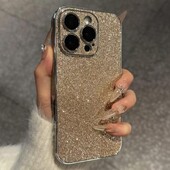 Luksuslik Bling Glitter nahast ümbris iPhone'ile 16 15 14 13 12 11 Pro Max sädelev pehme silikoon põrutuskindel kattega kaitseraua kate