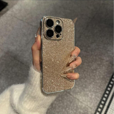 Luksuslik Bling Glitter nahast ümbris iPhone'ile 16 15 14 13 12 11 Pro Max sädelev pehme silikoon põrutuskindel kattega kaitseraua kate