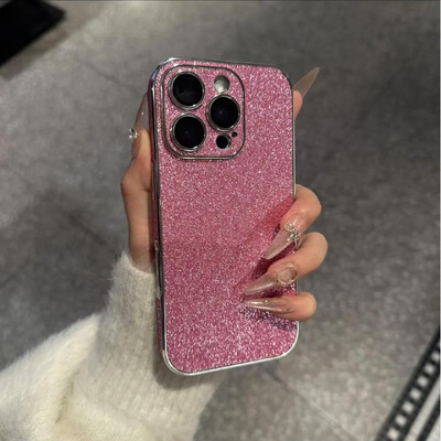 Luksuslik Bling Glitter nahast ümbris iPhone'ile 16 15 14 13 12 11 Pro Max sädelev pehme silikoon põrutuskindel kattega kaitseraua kate