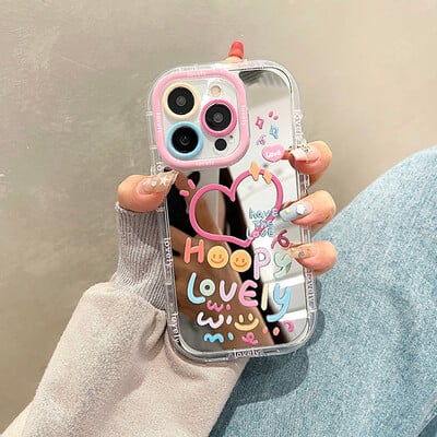 Θήκη τηλεφώνου Lovely Girl Heart Mirror για iPhone 11 12 13 14 15 16 Pro Max Αντικραδασμικό πίσω κάλυμμα