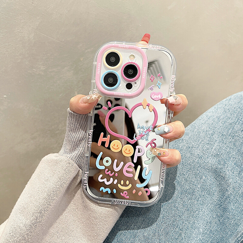 Lovely Girl Heart Mirror Phone Case za iPhone 11 12 13 14 15 16 Pro Max stražnji poklopac otporan na udarce