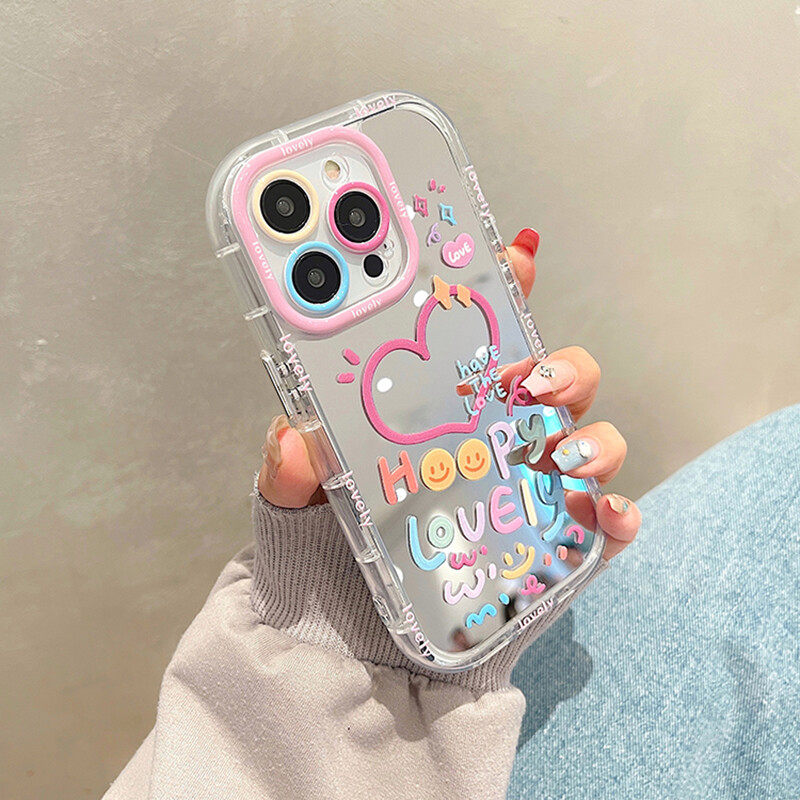 Lovely Girl Heart Mirror Phone Case za iPhone 11 12 13 14 15 16 Pro Max stražnji poklopac otporan na udarce