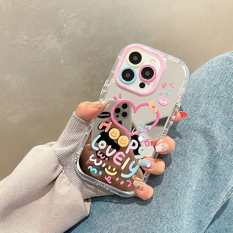 Lovely Girl Heart Mirror Phone Case za iPhone 11 12 13 14 15 16 Pro Max stražnji poklopac otporan na udarce