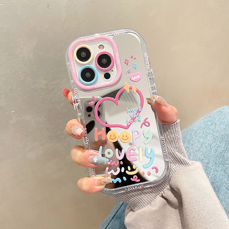 Lovely Girl Heart Mirror Phone Case za iPhone 11 12 13 14 15 16 Pro Max stražnji poklopac otporan na udarce