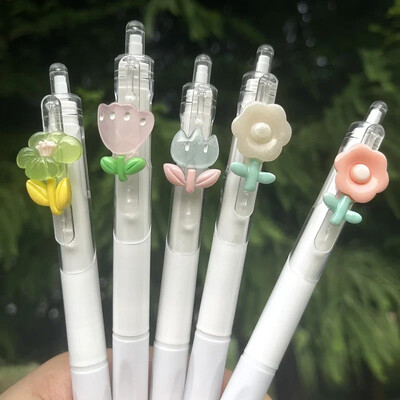 5 KOM Brzosušeća estetska olovka s crnom tintom Slatke cvjetne gel olovke Olovka za pisanje Piši glatko Školski pribor Uredski pribor