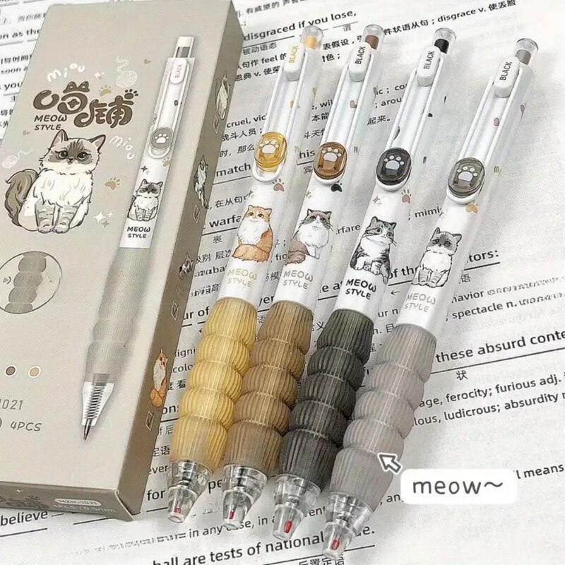 4бр. Комплект прибиращи се гел химикалки със сладък домашен любимец 0,5 mm Бързосъхнещи високоестетични химикалки с черно мастило Очарователен куршум за офис