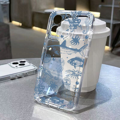 Minkštas skaidrus telefono dėklas, skirtas Samsung Galaxy A15 A35 A55 A34 A54 A33 A53 5G S24 Ultra S23 S21 FE S22 Plus vasaros vandenyno gyvūnų dangtelis