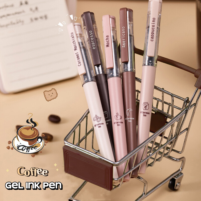 6 TK / komplekti kohviseeria geelpliiats õpilastele Kiiresti kuivav geeltindipliiats 0,5 mm must täidisega kirjutuspliiats Kontori koolitarvete tarvikud