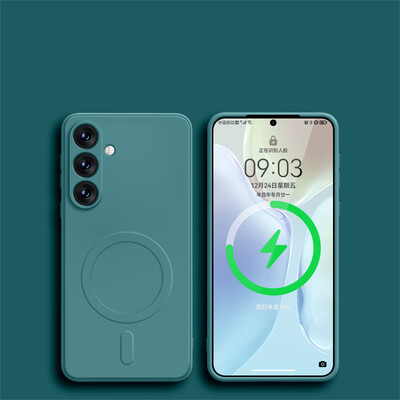 Kvadratna, tekuća silikonska magnetska futrola za bežično punjenje za Samsung Galaxy S24 Ultra S23 FE S22 S21 Plus Magsafe maska otporna na udarce