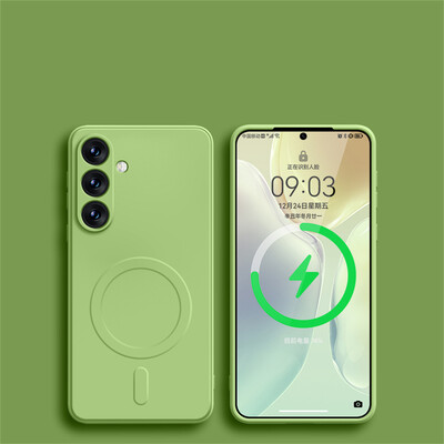 Kvadratna, tekuća silikonska magnetska futrola za bežično punjenje za Samsung Galaxy S24 Ultra S23 FE S22 S21 Plus Magsafe maska otporna na udarce