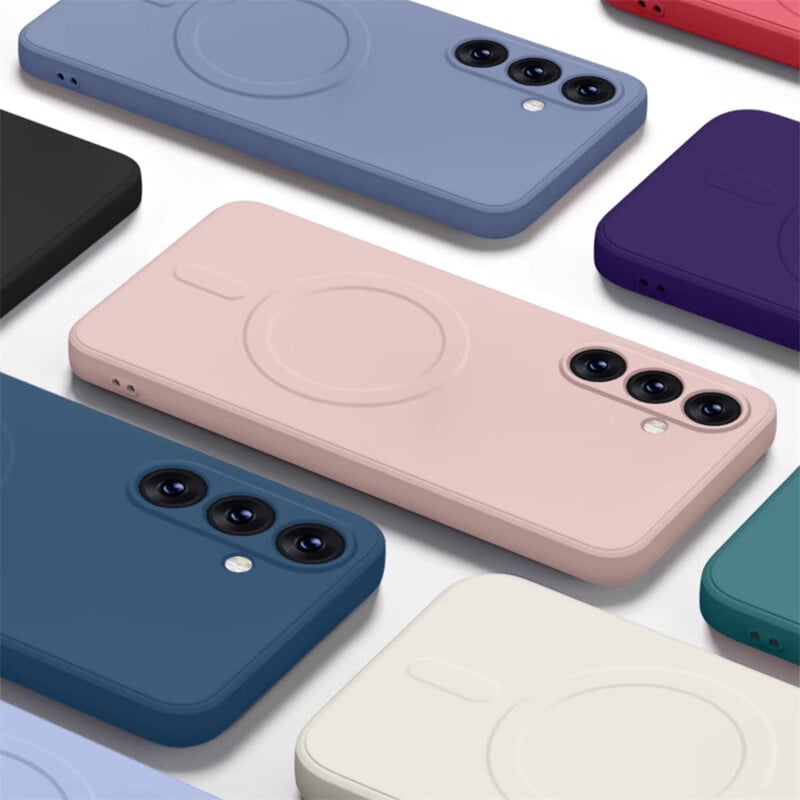 Kvadratna, tekuća silikonska magnetska futrola za bežično punjenje za Samsung Galaxy S24 Ultra S23 FE S22 S21 Plus Magsafe maska otporna na udarce