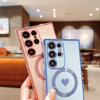 Cute Love Heart Plating για Magsafe Μαγνητική Θήκη τηλεφώνου Για Samsung Galaxy S24 Ultra S23 Plus S22 S21 S20 Γυναικείο κάλυμμα για κορίτσι