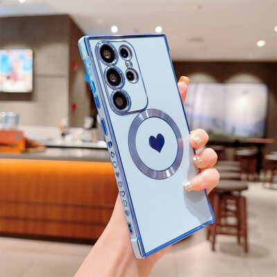 Cute Love Heart Plating για Magsafe Μαγνητική Θήκη τηλεφώνου Για Samsung Galaxy S24 Ultra S23 Plus S22 S21 S20 Γυναικείο κάλυμμα για κορίτσι