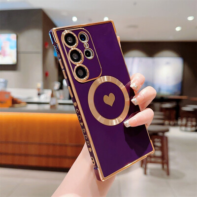 Cute Love Heart Plating για Magsafe Μαγνητική Θήκη τηλεφώνου Για Samsung Galaxy S24 Ultra S23 Plus S22 S21 S20 Γυναικείο κάλυμμα για κορίτσι