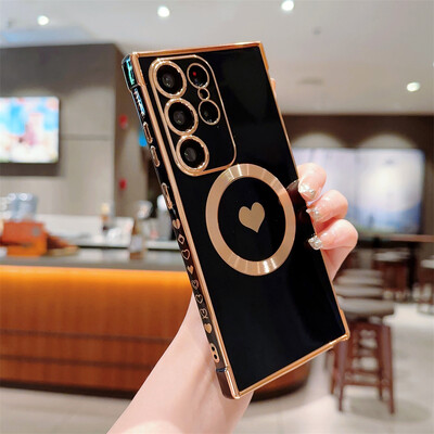 Cute Love Heart Plating για Magsafe Μαγνητική Θήκη τηλεφώνου Για Samsung Galaxy S24 Ultra S23 Plus S22 S21 S20 Γυναικείο κάλυμμα για κορίτσι