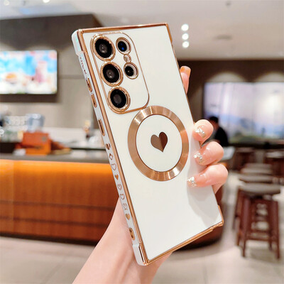Cute Love Heart Plating για Magsafe Μαγνητική Θήκη τηλεφώνου Για Samsung Galaxy S24 Ultra S23 Plus S22 S21 S20 Γυναικείο κάλυμμα για κορίτσι