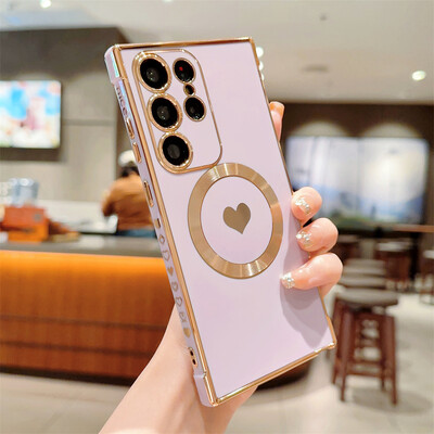 Cute Love Heart Plating για Magsafe Μαγνητική Θήκη τηλεφώνου Για Samsung Galaxy S24 Ultra S23 Plus S22 S21 S20 Γυναικείο κάλυμμα για κορίτσι
