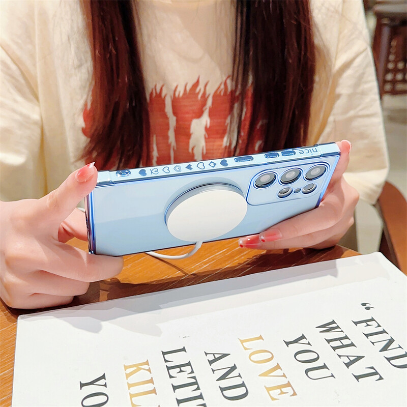 Cute Love Heart Plating For Magsafe Magnetic Phone Case For Samsung Galaxy S24 Ultra S23 Plus S22 S21 S20 Cover for Women Girl