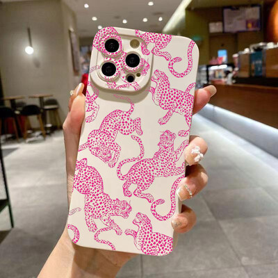 Rózsaszín Leopard mintás telefontok Samsung Galaxy A15 A35 A55 A14 A34 A54 A13 A33 A53 S24 Ultra S23 FE S22 Plus S21 borító