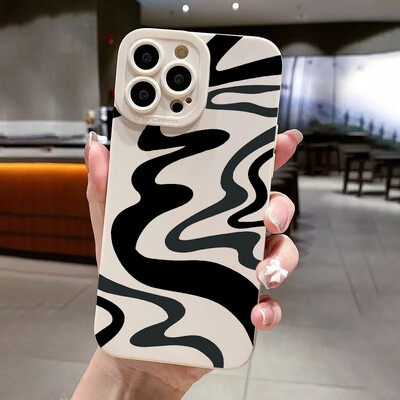 Черен силиконов калъф Wave Pattern Print за Samsung Galaxy A16 A35 A55 A34 A54 A33 A53 S25 S24 S23 Ultra S22 Plus S21 FE 5G Cover