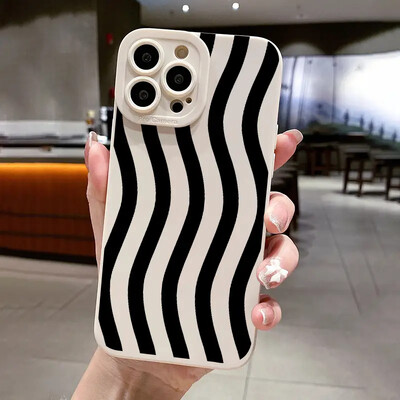 Черен силиконов калъф Wave Pattern Print за Samsung Galaxy A16 A35 A55 A34 A54 A33 A53 S25 S24 S23 Ultra S22 Plus S21 FE 5G Cover