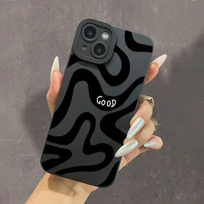 Черен силиконов калъф Wave Pattern Print за Samsung Galaxy A16 A35 A55 A34 A54 A33 A53 S25 S24 S23 Ultra S22 Plus S21 FE 5G Cover